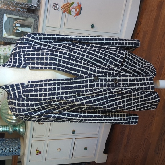 Nic+Zoe Painted Plaid Boyfriend Oversized Blazer Navy/White Knit Plus Size Sz 3x - Picture 7 of 12